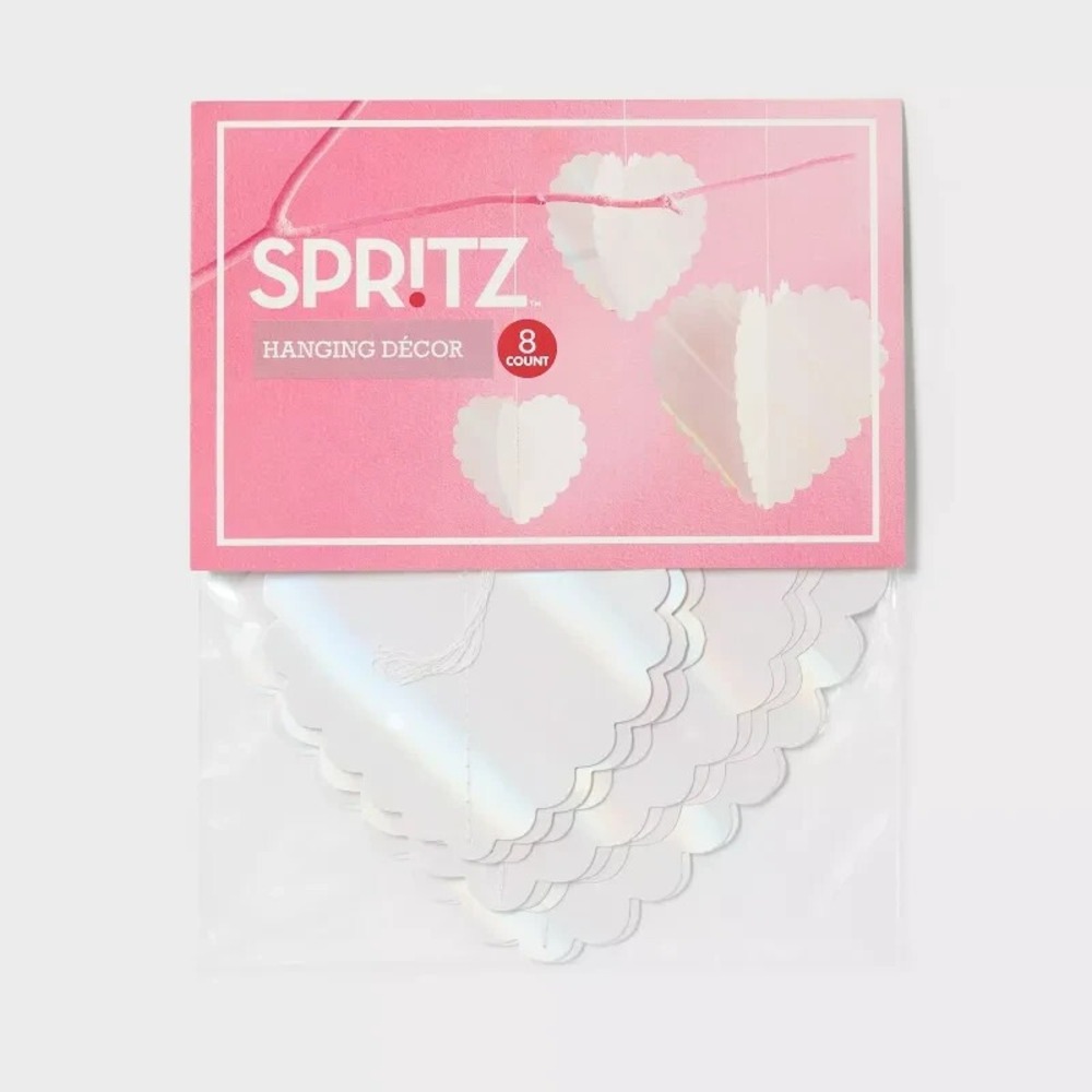 Spritz Valentine Hanging Heart Decor Set of 8 Iridescent Paper Party Decorations